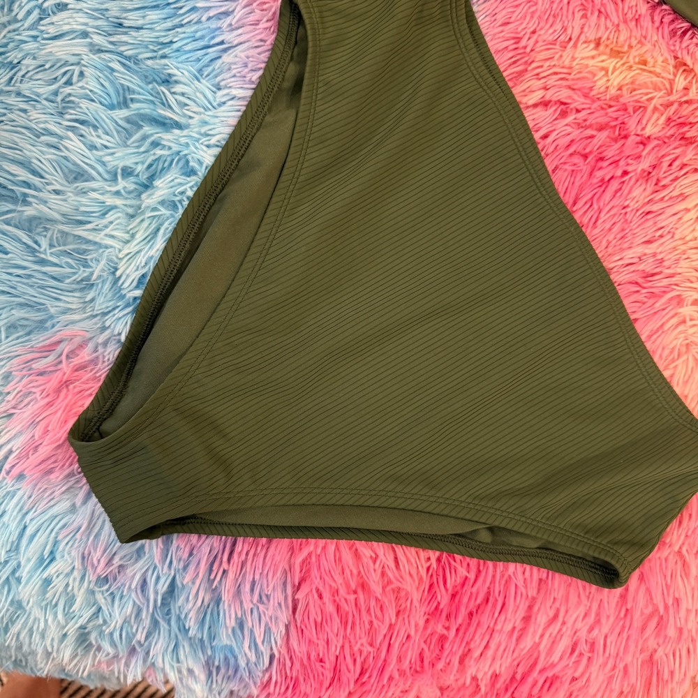 Shade & Shore Bikini Bottoms Women L Green NEW High Waist Ribbed Medium Coverage